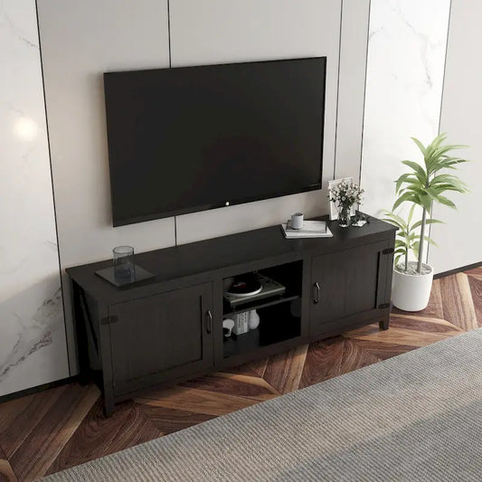 Black 70.08 TV Stand with Doors & Open Compartments for 60 TVs
