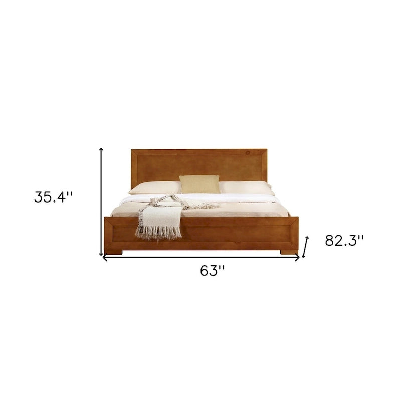 HomeRoots Oak Solid and Manufactured Wood Queen Bed Frame