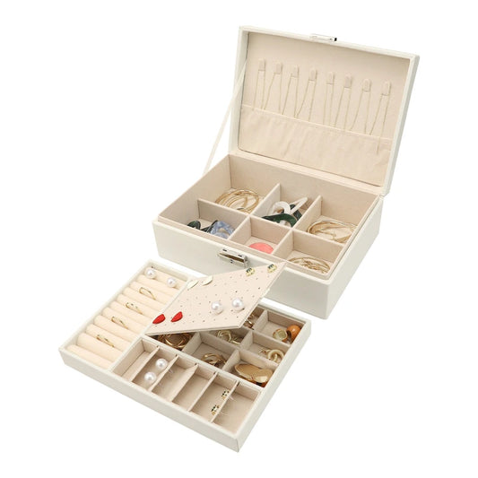 2 Layer Jewelry Box for Girl Women Birthday Gifts, PU Leather Jewelry Organizer Case Storage with Drawer, Removable Jewelry Tray