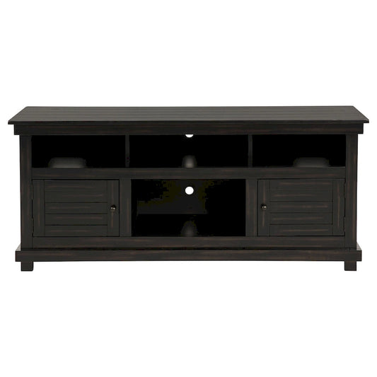 Ayne TV Stand Media Cabinet, 2 Doors and 4 Shelves, Black Wood 60 Inch