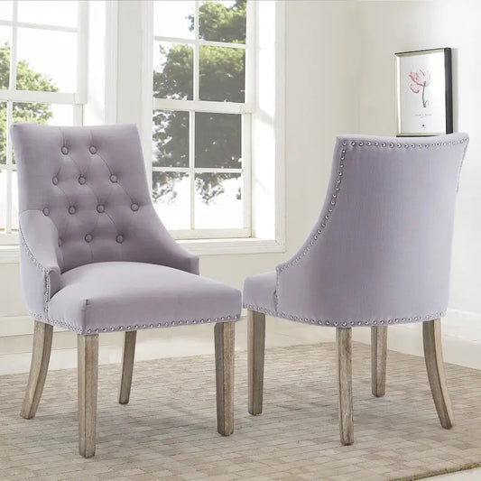 Mid-century Modern Dining chairs Button Tufted Accent Chairs with Nailhead Trim Set of 2