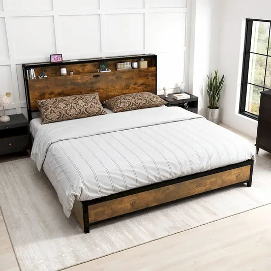 Moasis Vintage Brown King Bed Frame