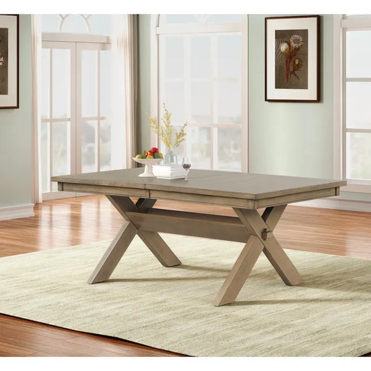 Roundhill Furniture Raven Wood Trestle Extendable Dining Table with Leaf, Glazed Pine Brown