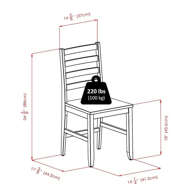 2-Pc Ladder-back Chair Set, Walnut - 16.54 x 18.63 x 34.65 inches