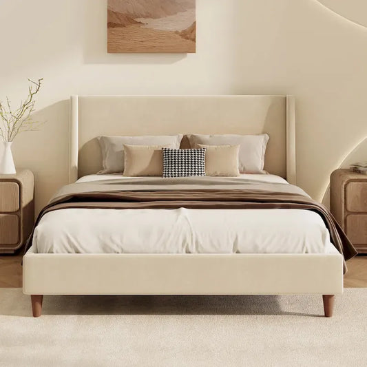 Modern Boucle Upholstered Platform Bed by Harper&Bright Designs