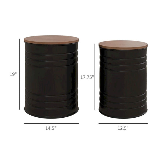 Metal Nesting Storage End Tables with Wood Lids (Set of 2)