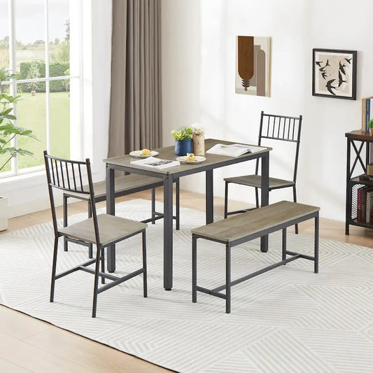 Dining Table Set, Barstool Dining Table with 2 Benches 2 Back Chairs, Industrial Dining Table for Kitchen Breakfast, Living Room