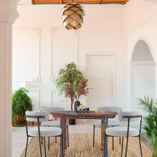 Chic Teak Round Dining Table made from Recycled Teak Wood Boats, 48 inch - Multi