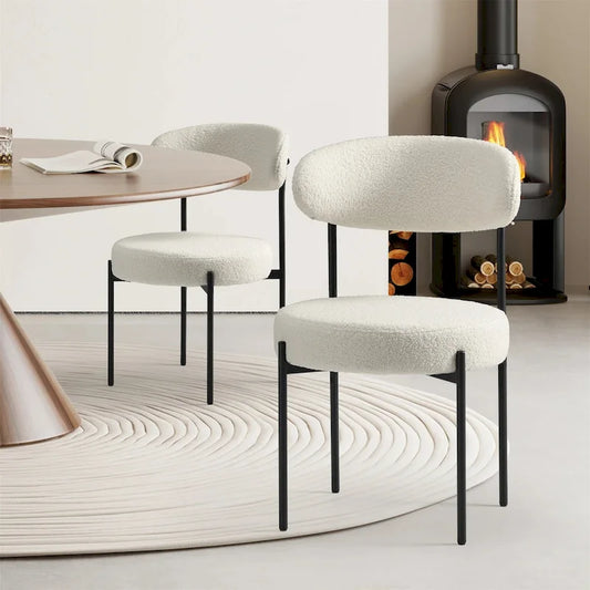 Upholstered Modern Mid Century Round Dining Chairs - Set of 2