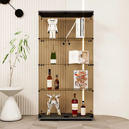 Tawny 4 Shelves Glass Display Cabinet, Floor Standing Curio Bookshelf for Living Room, Office,Cloakroom