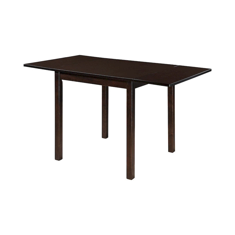 52 Inch Drop Leaf Dining Table, Block Legs, Dark Cappuccino Brown Wood