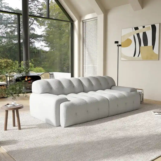 Modern Comfy Couch 3 Seater, Upholstered Floor Sofa 3D Textile Material Cloud Couch for Living Room, Apartment