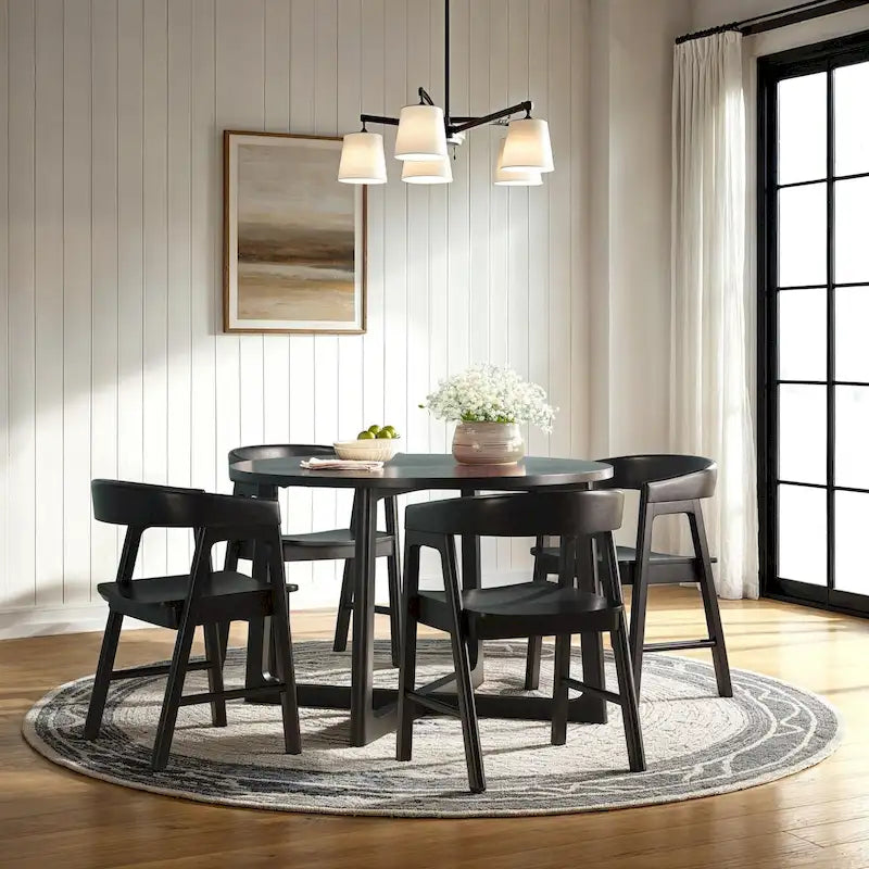 Middlebrook Modern Round Solid Wood Dining Table With Geometric Legs