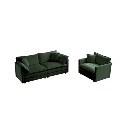 3 Piece Chenille Sofa Set with Arm Pillows and Toss Pillows, Include 2- Piece Armchairs and One 2-seat Sofa