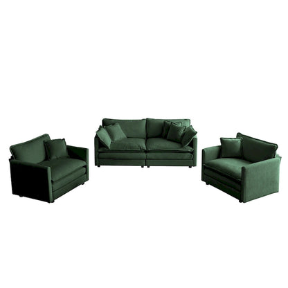 3 Piece Chenille Sofa Set with Arm Pillows and Toss Pillows, Include 2- Piece Armchairs and One 2-seat Sofa