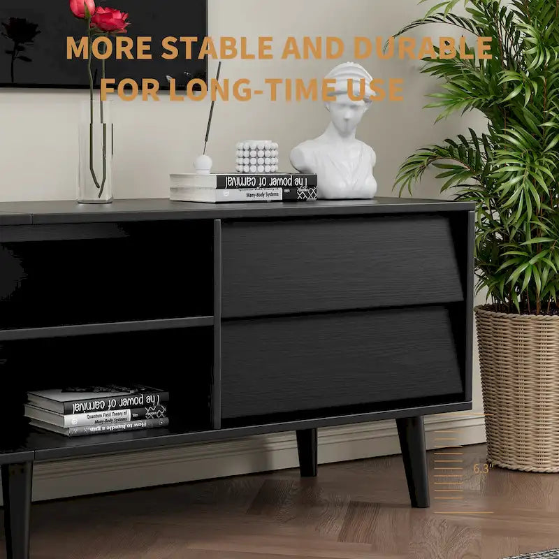 63 Vintage TV Stand with Shelves & Drawers for 60 TVs