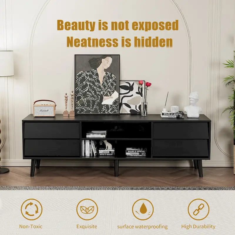 63 Vintage TV Stand with Shelves & Drawers for 60 TVs