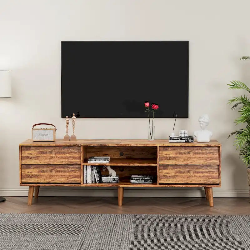 63 Vintage TV Stand with Shelves & Drawers for 60 TVs