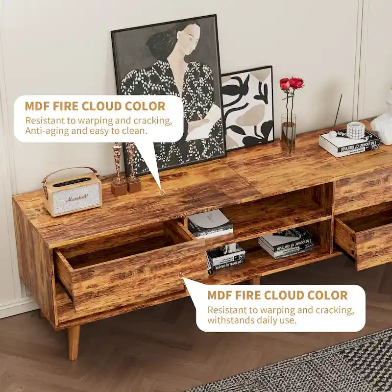 63 Vintage TV Stand with Shelves & Drawers for 60 TVs