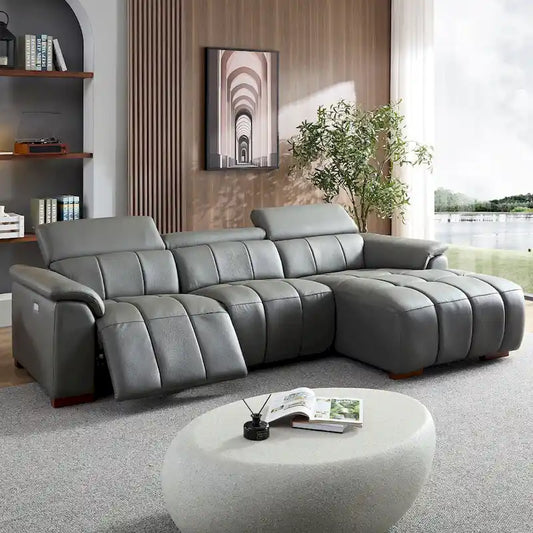 Wall-Hugger Reclining Sofa Modern Electric Control Genuine Leather L Shaped Couch, Seating Furniture with USB Port