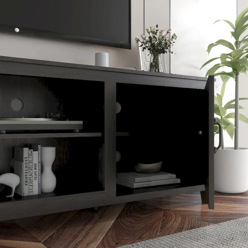Black 70.08 TV Stand with Doors & Open Compartments for 60 TVs