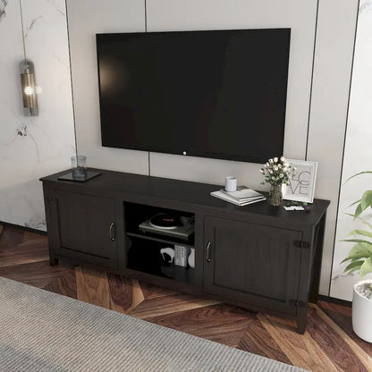 Black 70.08 TV Stand with Doors & Open Compartments for 60 TVs