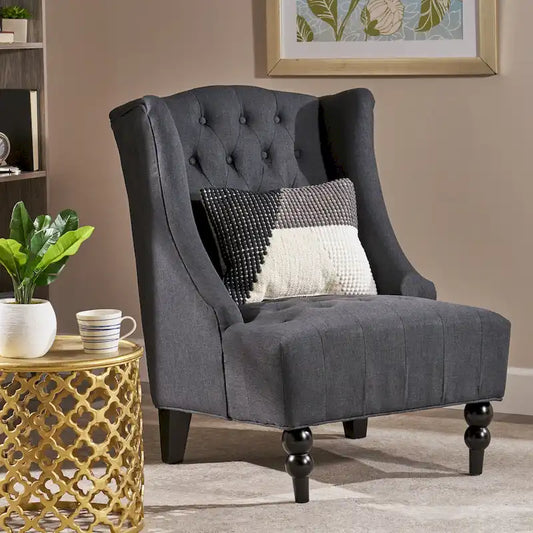 Charcoal 27.5 High Back Upholstered Button Tufted Club Chair
