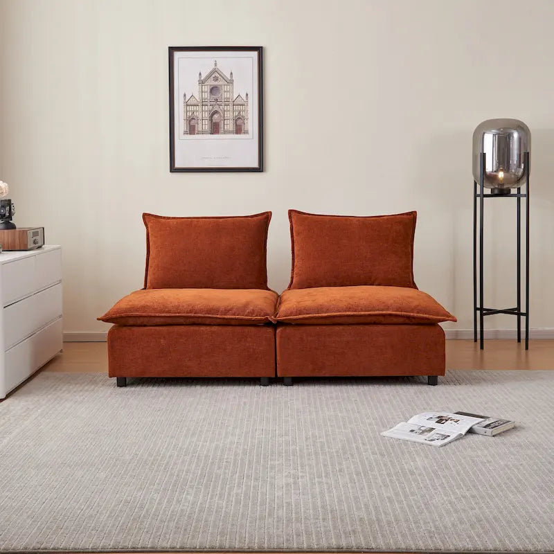 Chenille Upholstered Armless Modular Sectional Sofa, Free Combination