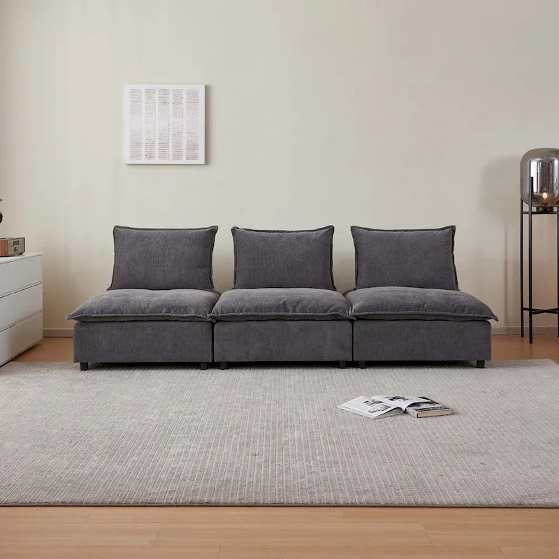 Chenille Upholstered Armless Modular Sectional Sofa, Free Combination