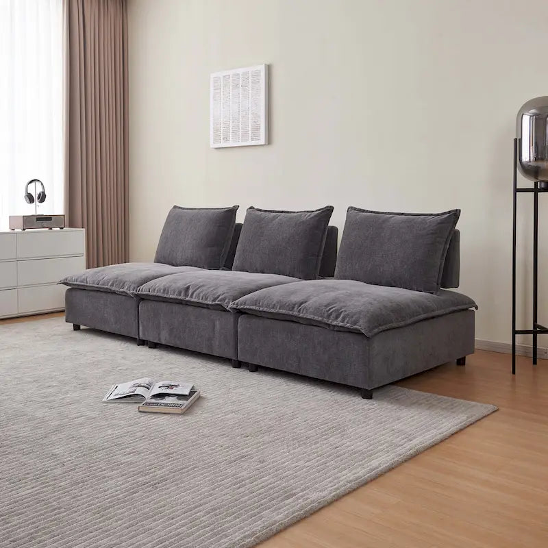 Chenille Upholstered Armless Modular Sectional Sofa, Free Combination