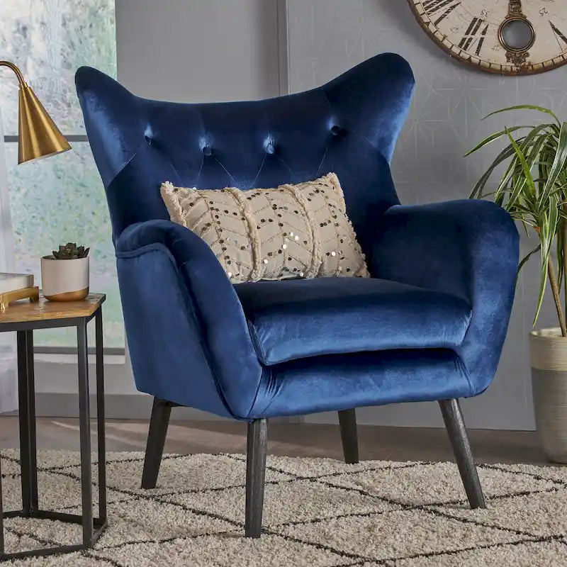 Navy Blue 34.25 Velvet Wingback Arm Chair
