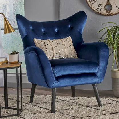 Navy Blue 34.25 Velvet Wingback Arm Chair