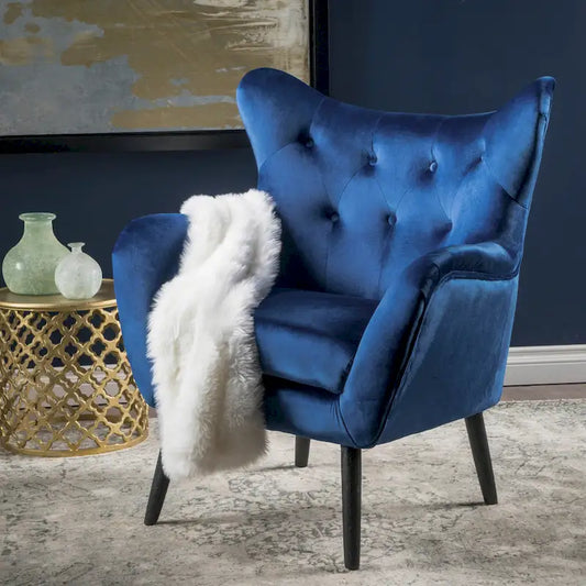 Navy Blue 34.25 Velvet Wingback Arm Chair
