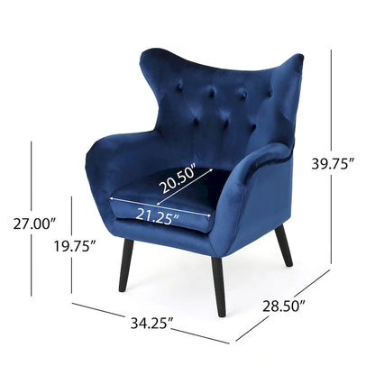 Navy Blue 34.25 Velvet Wingback Arm Chair