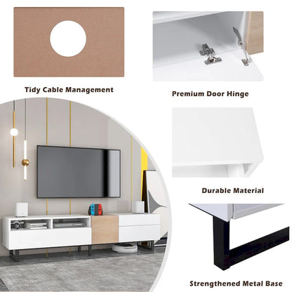 White+Natural 70.9 TV Stand with Storage and Drop Down Door for TVs Up to 80