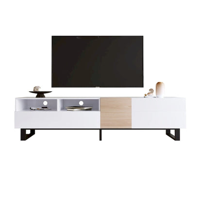 White+Natural 70.9 TV Stand with Storage and Drop Down Door for TVs Up to 80
