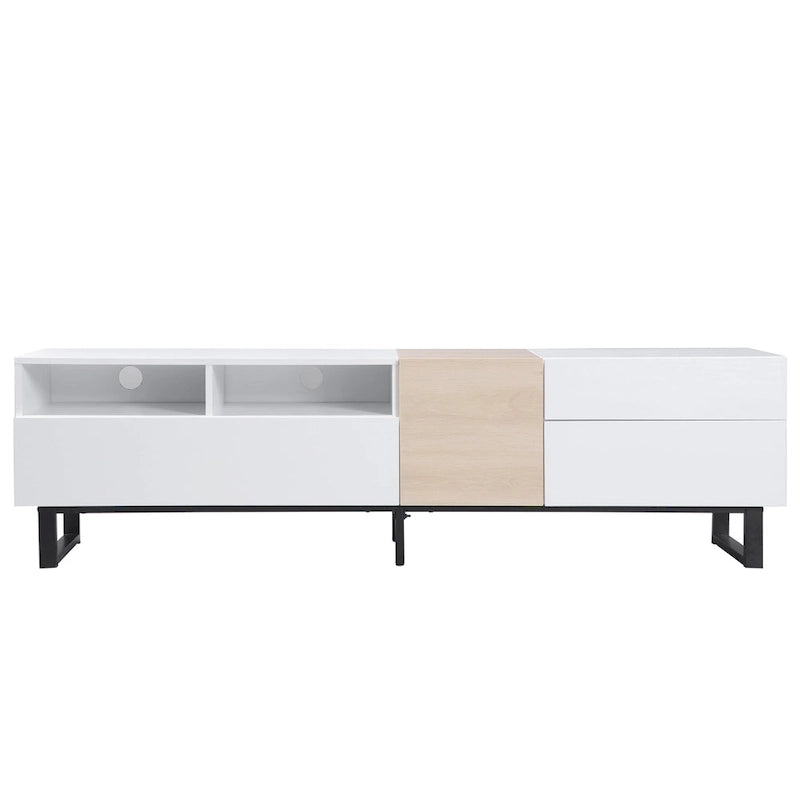 White+Natural 70.9 TV Stand with Storage and Drop Down Door for TVs Up to 80