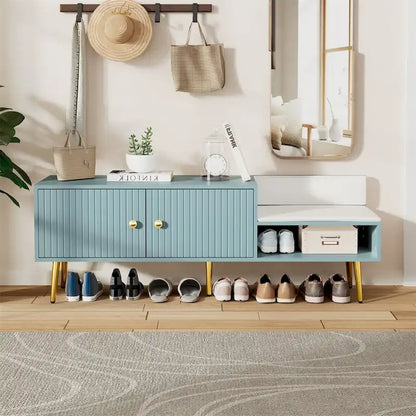 Modern Shoe Storage Bench with Hidden Storage and Upholstered Cushions
