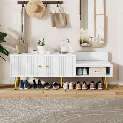 Modern Shoe Storage Bench with Hidden Storage and Upholstered Cushions
