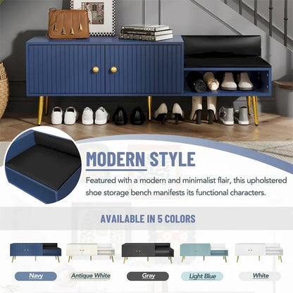 Modern Shoe Storage Bench with Hidden Storage and Upholstered Cushions
