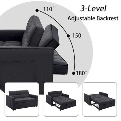 Stylish Pull-Out Sofa Bed w/Woven Polyester Fabric & Solid Wood Frame