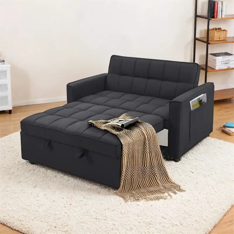 Stylish Pull-Out Sofa Bed w/Woven Polyester Fabric & Solid Wood Frame