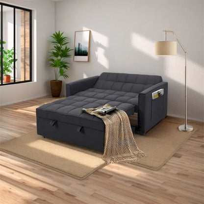 Stylish Pull-Out Sofa Bed w/Woven Polyester Fabric & Solid Wood Frame
