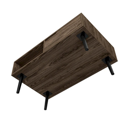 Coffee Table, One Drawer, One Open Shelf, Four Legs, Dark Walnut Finish