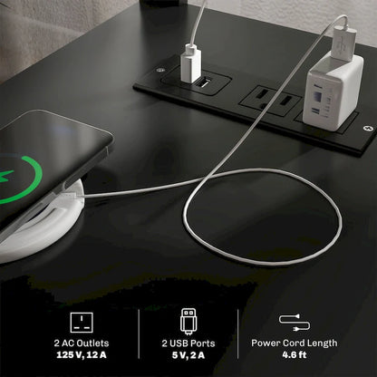 End Table with Charging Station, Narrow Side Table with USB Ports and Outlets, Small Table with Hidden Storage and Open Shelf
