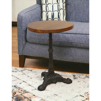 HomeRoots 28 Black And Wood Brown Solid Wood And Iron Round End Table - 28