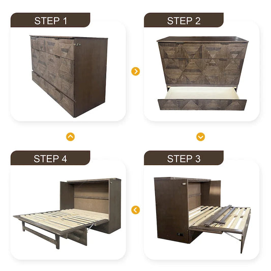 Farmhouse Style Full Size Cabinet Murphy Bed with Charging Station and Large Storage Drawer