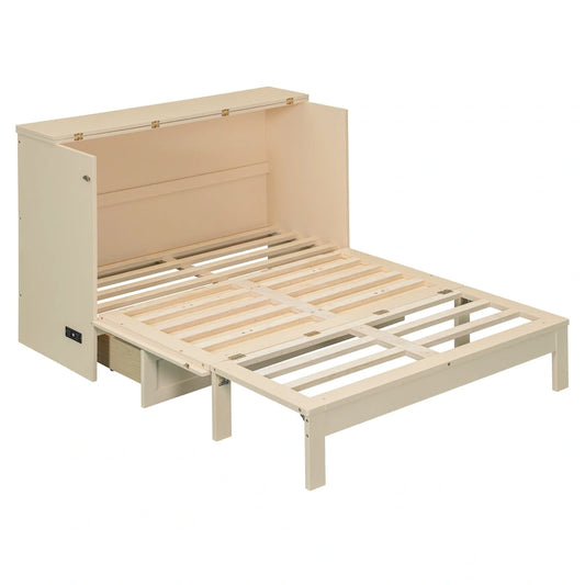 Full Size Murphy Bed with Large Storage Drawers - Space-Saving Wall Bed with Easy Pull-Down Mechanism