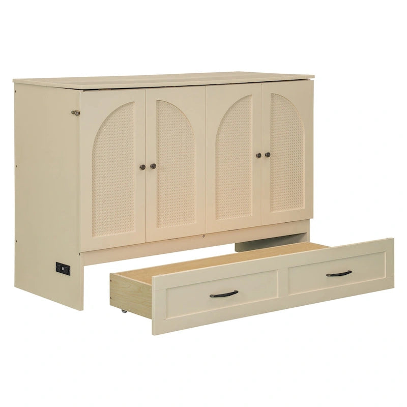 Full Size Murphy Bed with Large Storage Drawers - Space-Saving Wall Bed with Easy Pull-Down Mechanism