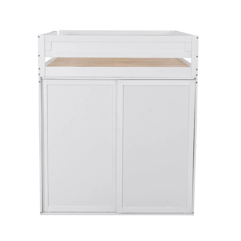 Wood Full Size Loft Bed with Wardrobes and 2-Drawer Desk w/Cabinet